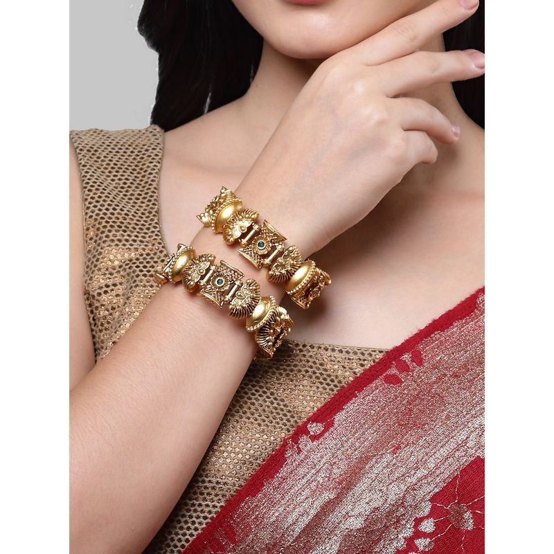 Karatcart Gold Plated Set of 2 Elephant Design Bangle For Women (2.6)