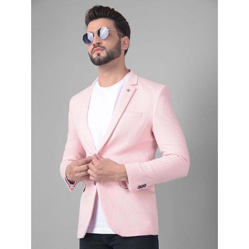 CRIMSOUNE CLUB Men Pink Striped Single Breasted Blazer (M)