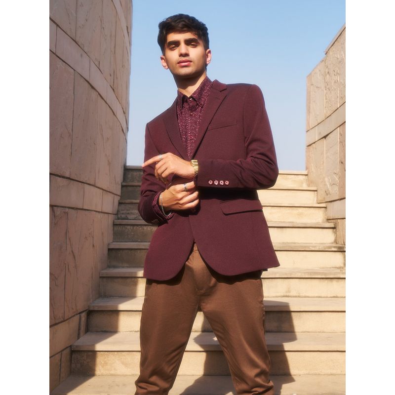 CRIMSOUNE CLUB Men Wine Single Breasted Blazer (XL)