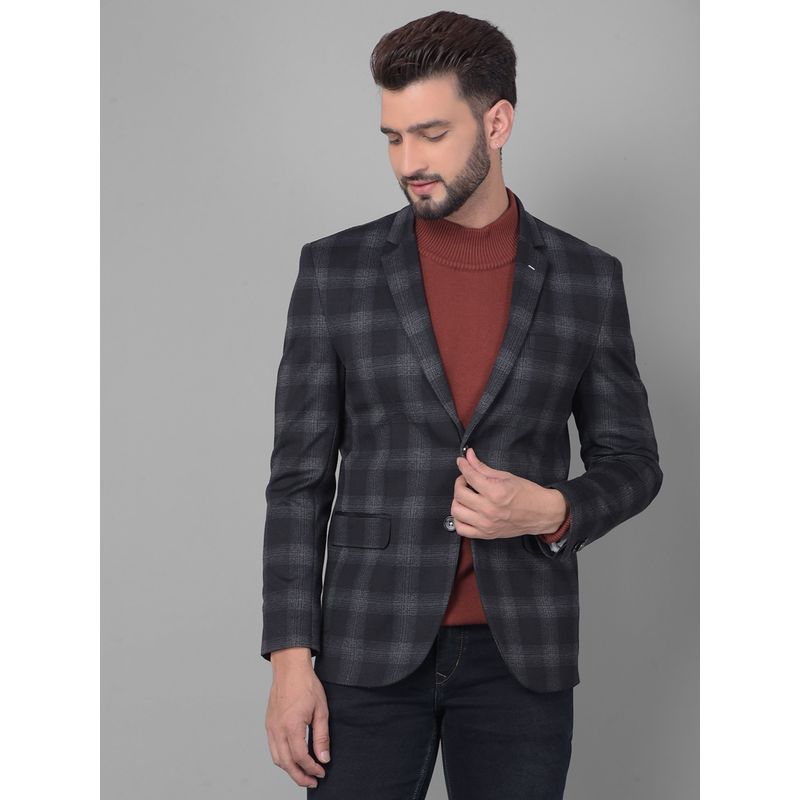 CRIMSOUNE CLUB Men Black Checked Single Breasted Blazer (M)