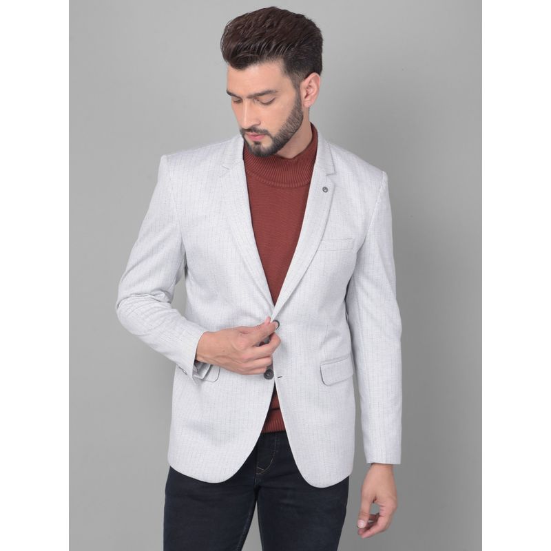 CRIMSOUNE CLUB Men Grey Striped Single Breasted Blazer (XL)