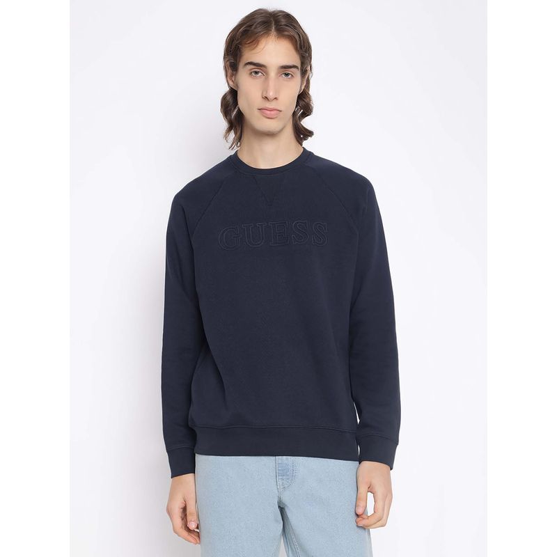 Guess Men Navy Blue Solid Sweatshirt (S)