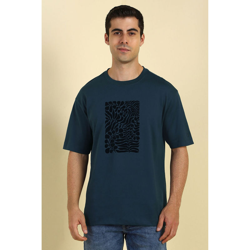 Allen Solly Men Navy Blue Print Crew Neck T-shirt (M)