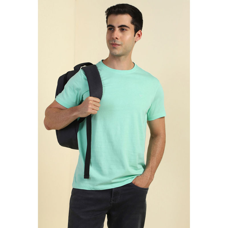 Allen Solly Men Sea Green Solid Crew Neck T-shirt (M)