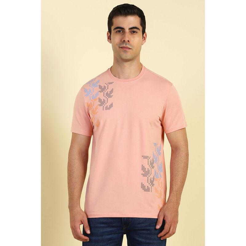 Allen Solly Men Peach Print Crew Neck T-shirt (S)