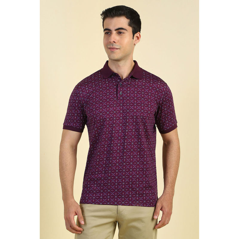 Allen Solly Men Purple Print Polo Neck T-shirt (L)