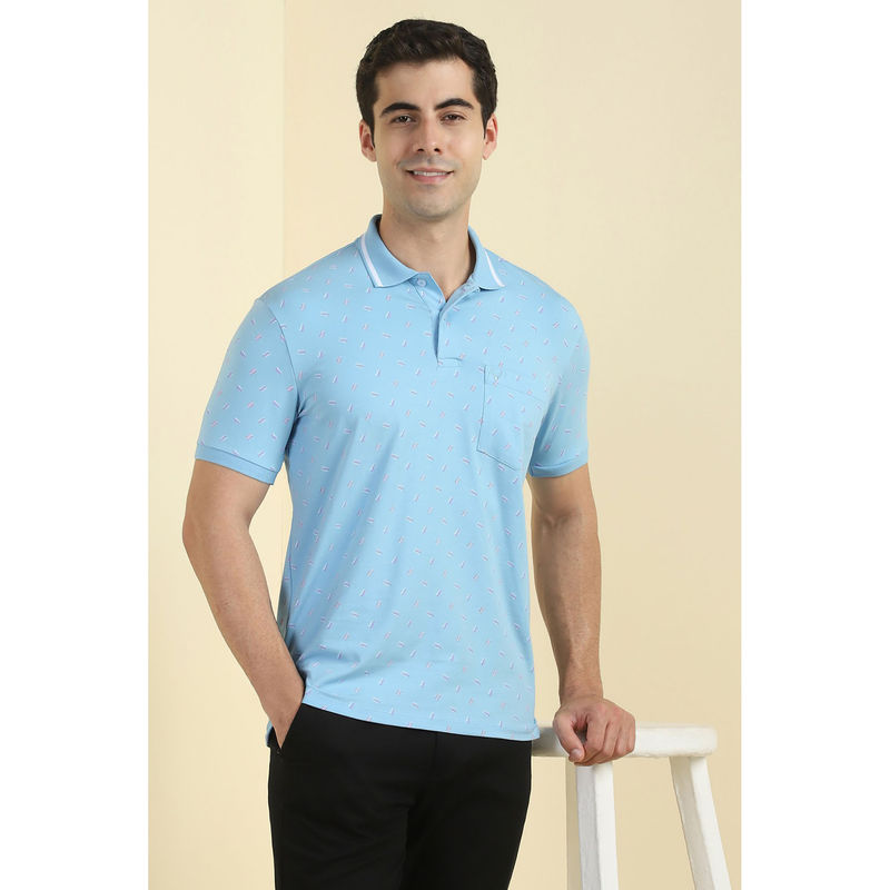 Allen Solly Men Light Blue Polo Neck Printed T-shirt (S)