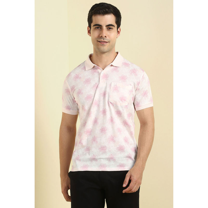 Allen Solly Men Pink Floral Print Polo Neck T-shirt (2XL)
