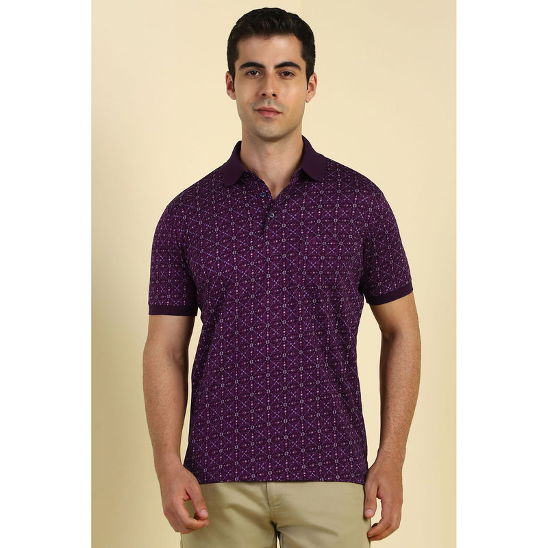 Allen Solly Men Purple Print Polo Neck T-shirt (L)