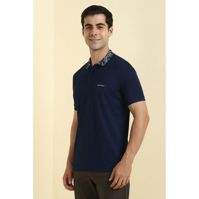 Allen Solly Men Navy Blue Solid Polo Neck T-shirt (L)