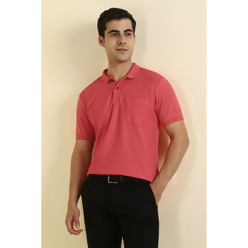 Allen Solly Men Coral Textured Polo Neck T-shirt (S)