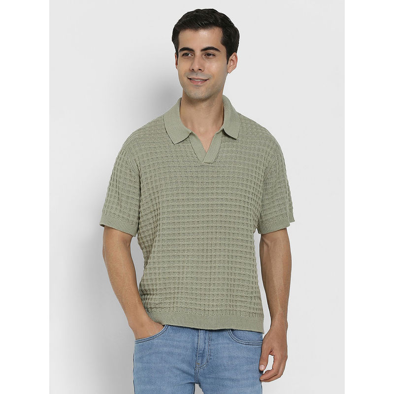 American Eagle Men Green Textured Polo T-shirt (XS)