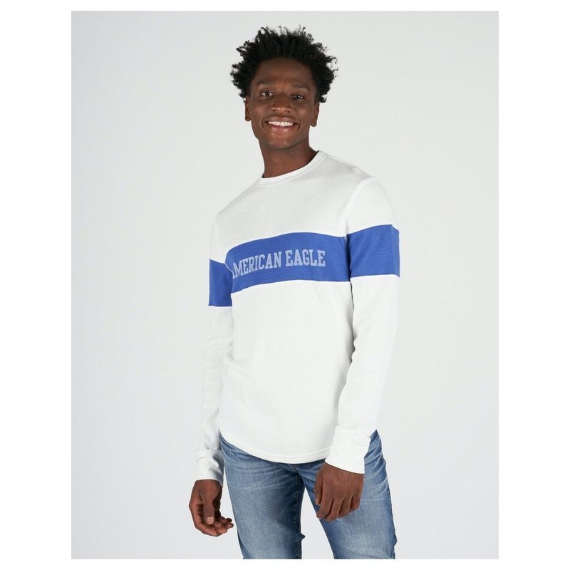 American Eagle Men White Super Soft Long Sleeve Thermal Graphic T-Shirt (XS)