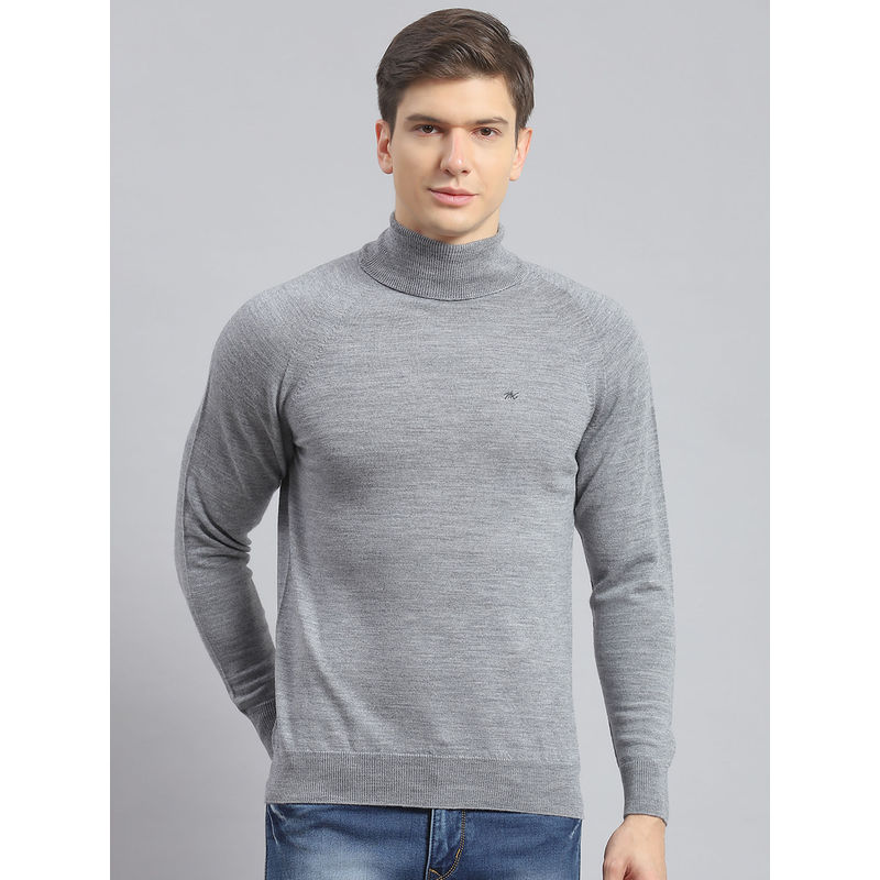 Monte Carlo Mens Solid Grey Melange High Neck Sweater (L)