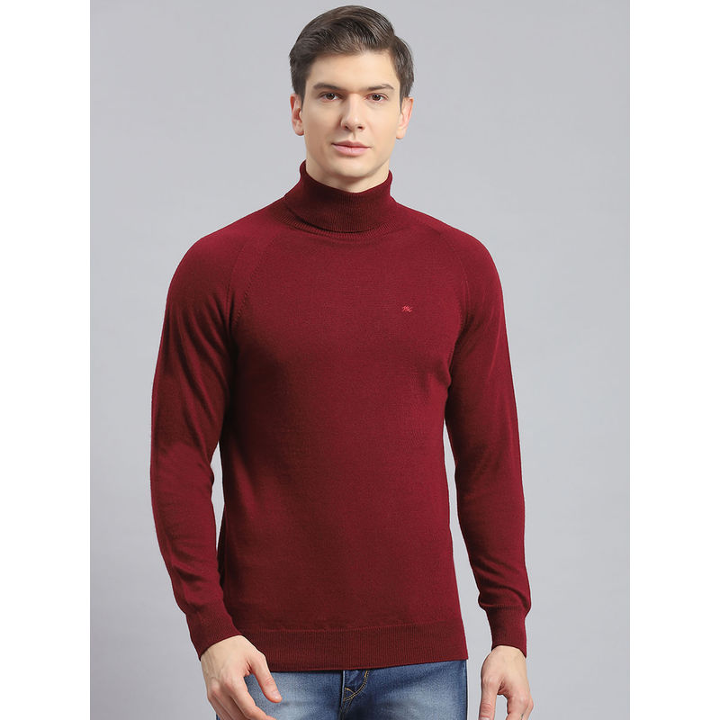 Monte Carlo Mens Solid Maroon High Neck Sweater (L)