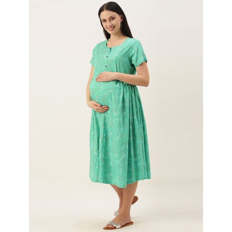 Nejo Feeding/Nursing Maternity Midi Dress - Green (L)