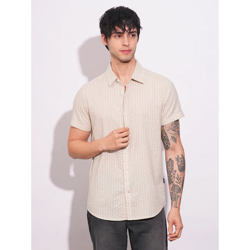 Being Human Men Cream Casual Slim Shirt (L)