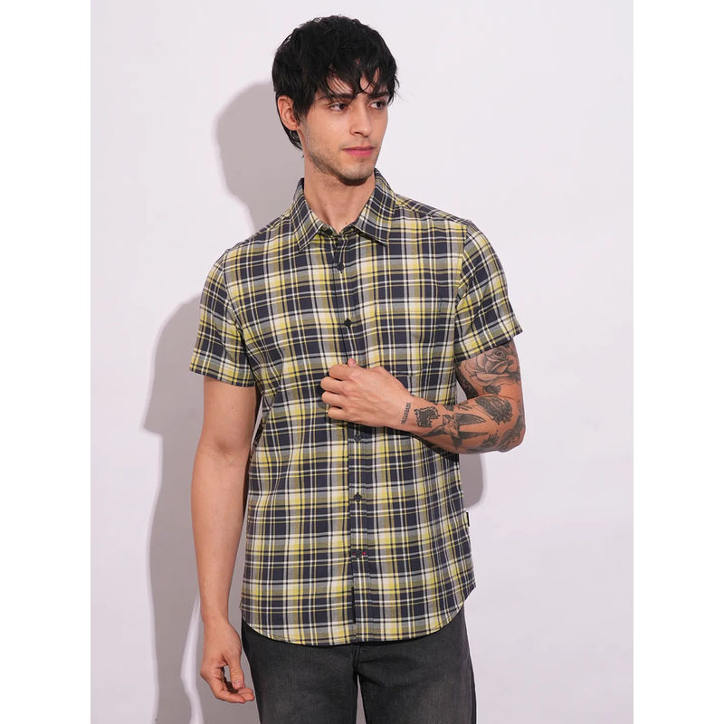 Yellow Slim Fit Regular Collar Men's Shirt by Being Human Clothing (2XL)