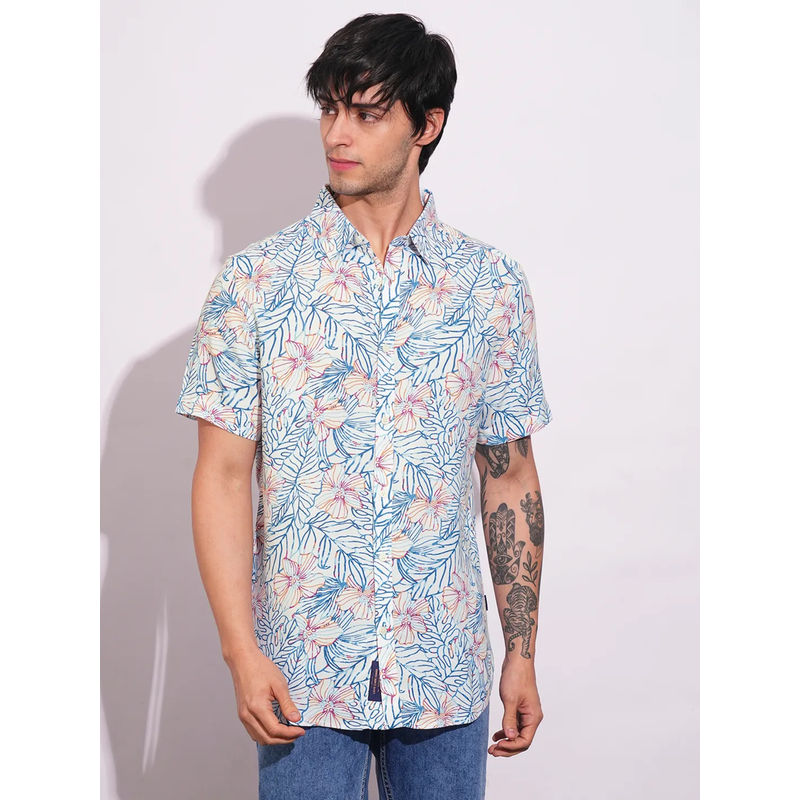 White Slim Fit Regular Collar Men's Shirt by Being Human Clothing (L)