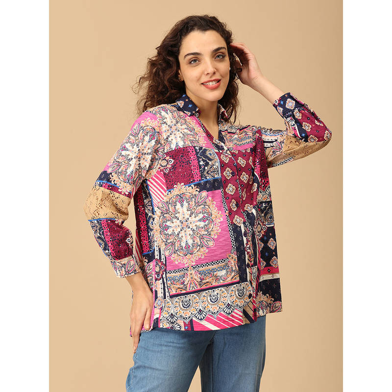 The Mom Store Women Multi-Color Collar Neck Maternity Shirt (L)