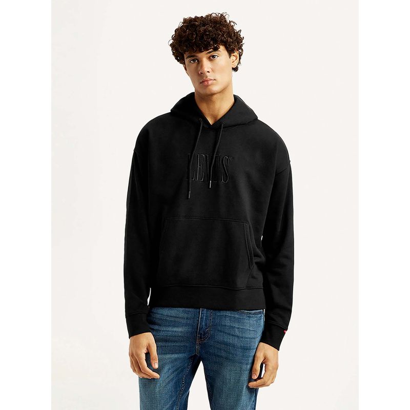 Levi's Men Black Solid Full Sleeves Hoodie (L)