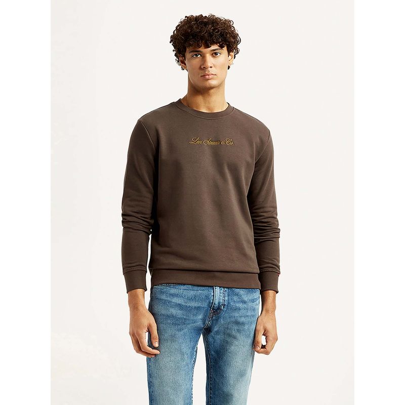 Levi's Men Brown Brand Logo Full Sleeves Sweatshirt (M)