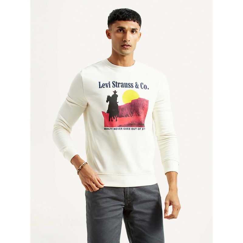 Levi's Men Graphic Printed Off-White Slim Fit Sweatshirt (S)