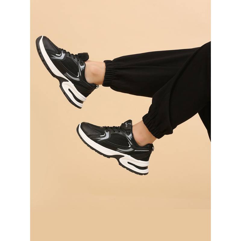 Yoho Black Cushioned Insole Anti-Skid Chonks Sneakers for Women (UK 3)