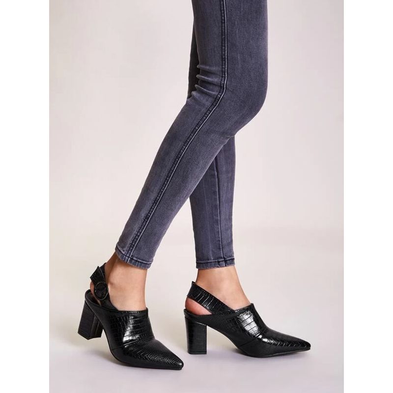 Shoetopia Women Croco Print Stylish Pointed Toe Black Pumps (EURO 36)
