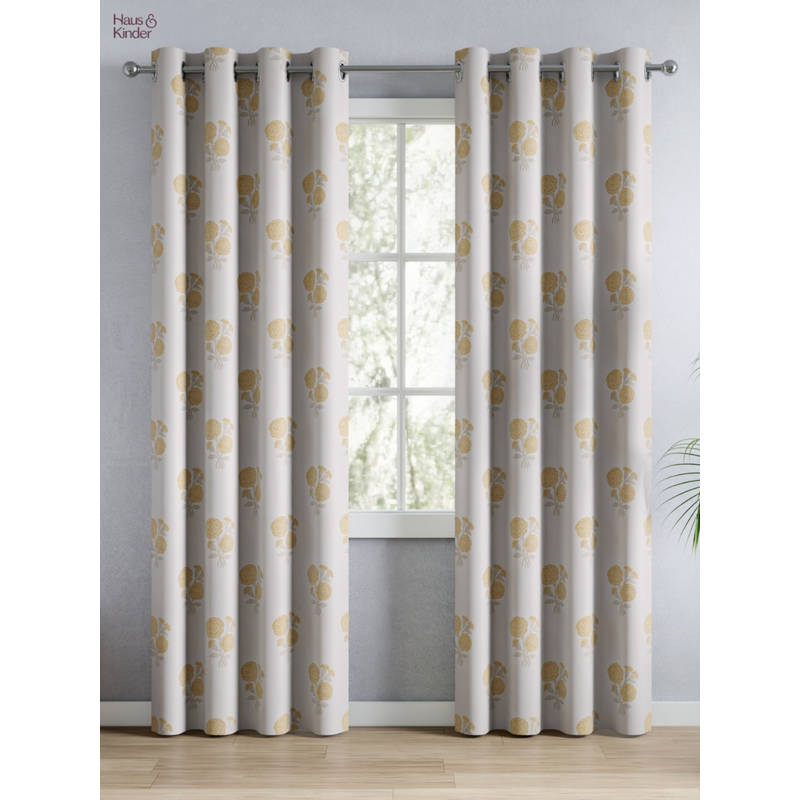 Haus & Kinder Cotton Printed Soleil Botanique White Door Curtains (Pack Of 2) (7 Feet)