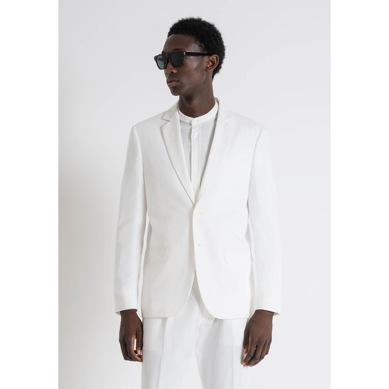 Antony Morato Men White Solid Notched Lapel Collar Full Sleeves Blazer (2XL)
