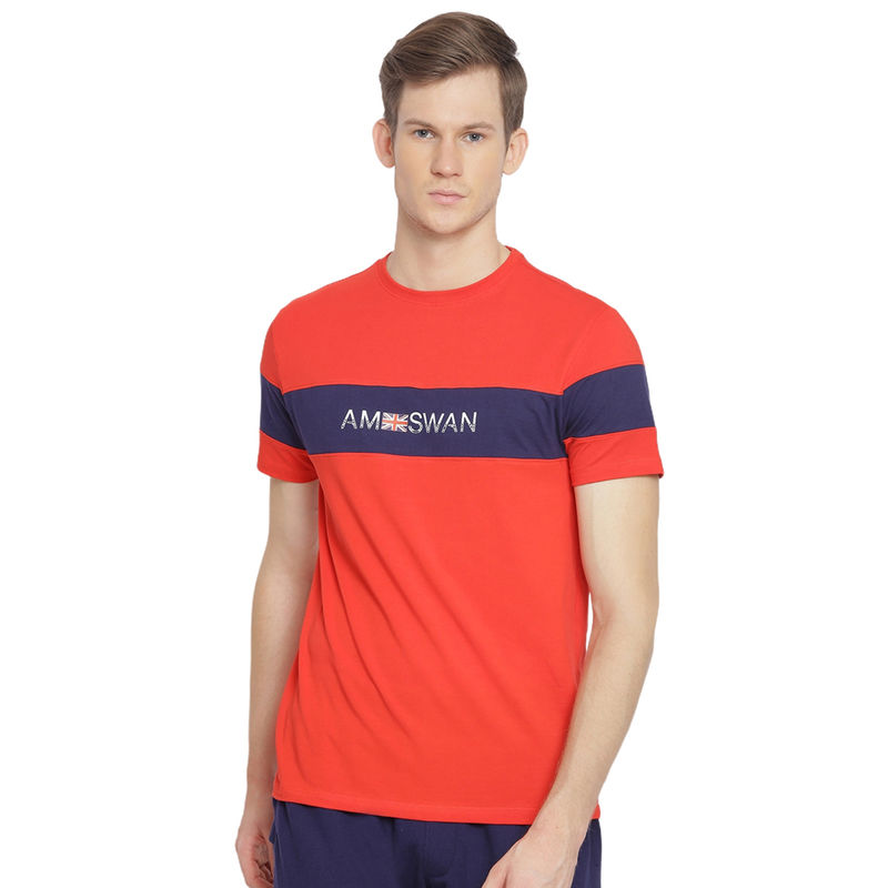 AM SWAN Mens Solid Fiery Coral- Astral Aura T-Shirt (S)