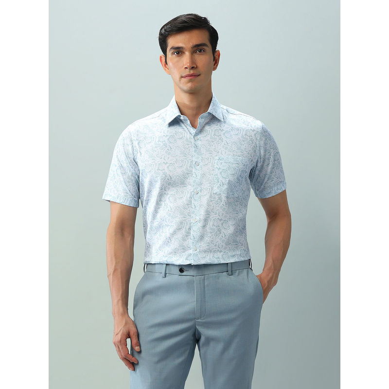 Arrow Floral Blue Half Sleeves Collar Neck Shirt (40)