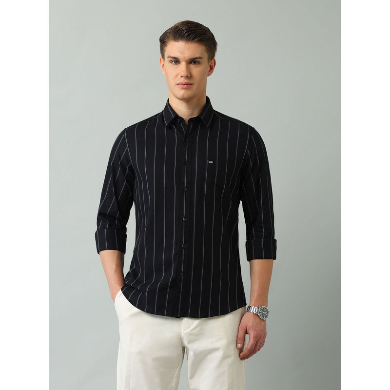 Arrow Sports Stripes Black Full Sleeves Collar Neck Shirt (40)