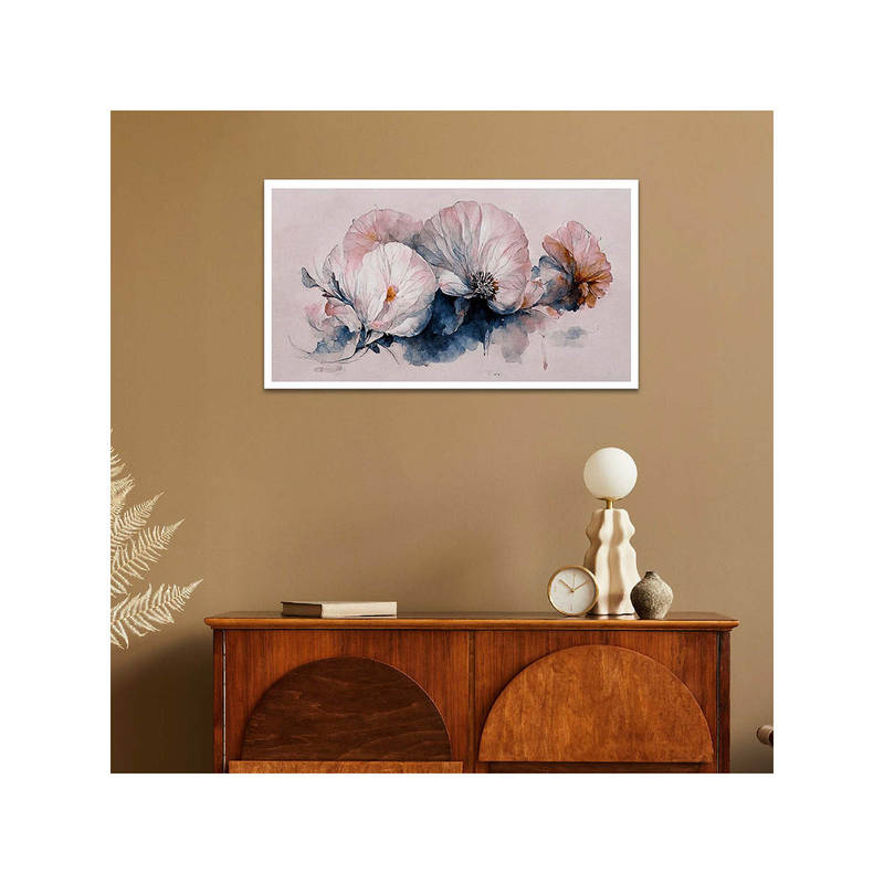 Dekorstation 3D Illustration Flower Floating Art Print Canvas Wall Painting (12x24 inches)
