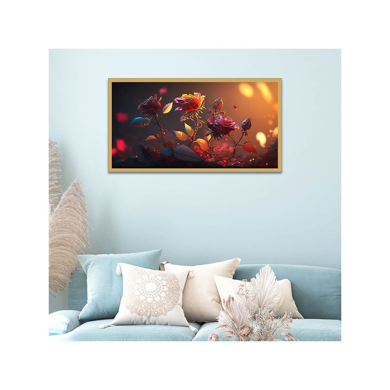 Dekorstation Red Roses Flower Art Floating Canvas Wall Painting (12x24 inches)