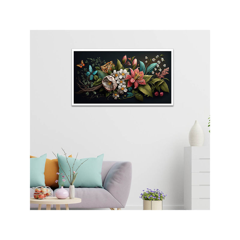 Dekorstation 3D Flowers Floating Canvas Wall Painting (12x24 inches)