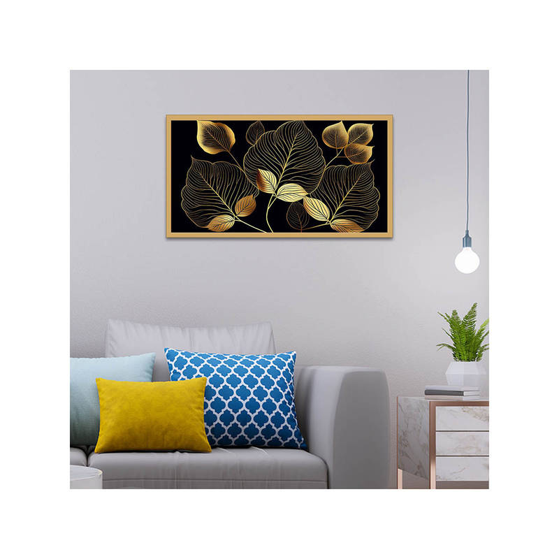 Dekorstation Modern Art Leaves Floating Canvas Wall Painting (12x24 inches)