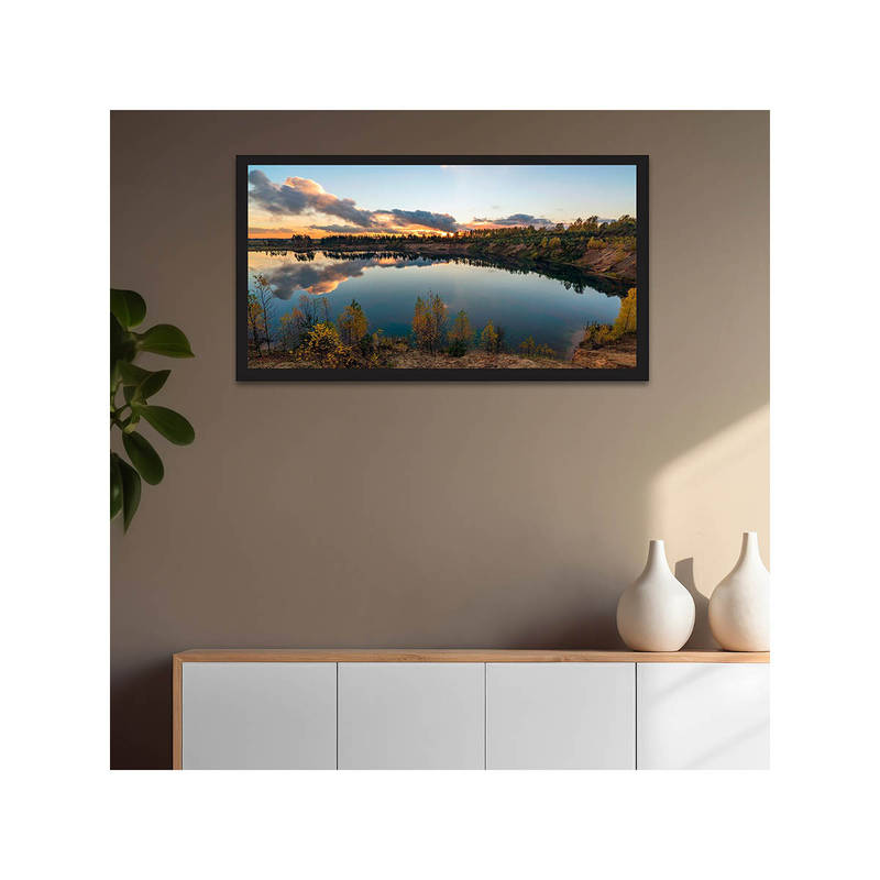 Dekorstation Autumn Beautiful Clouds Lake Sunset Canvas Wall Painting (12x24 inches)