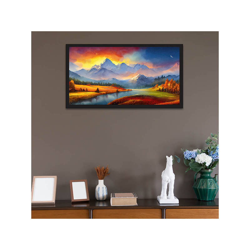 Dekorstation Autumn Mountains Nature Canvas Wall Painting (12x24 inches)