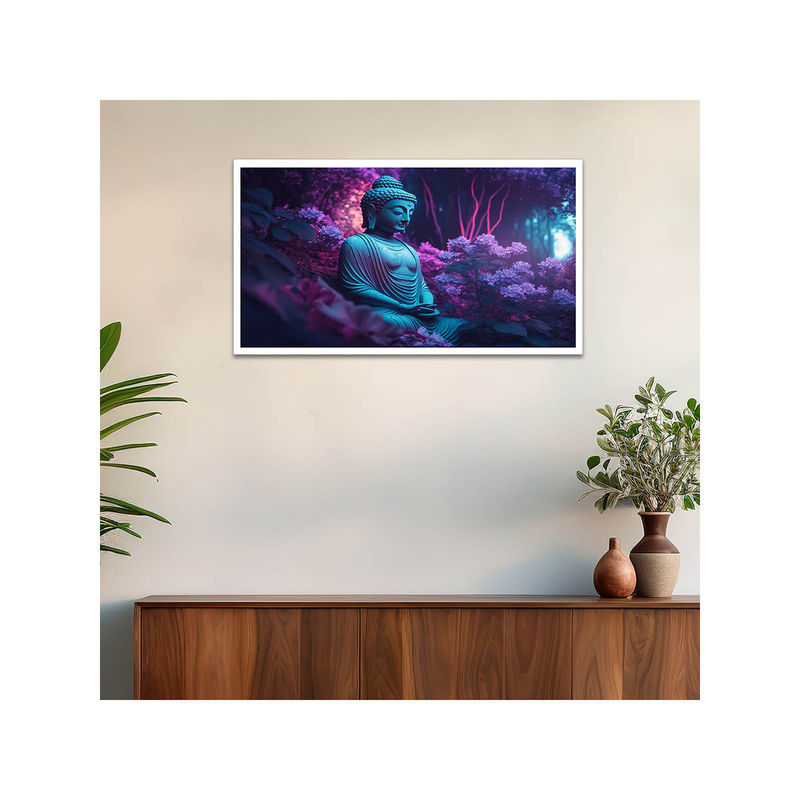 Dekorstation Buddha Digital with Flowers Canvas Wall Painting (12x24 inches)