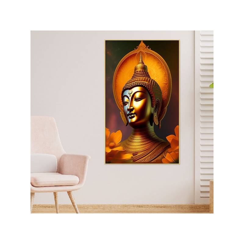 Dekorstation Multi-Colro Lord Budha Meditating Floating Canvas Wall Painting (12x24 inches)