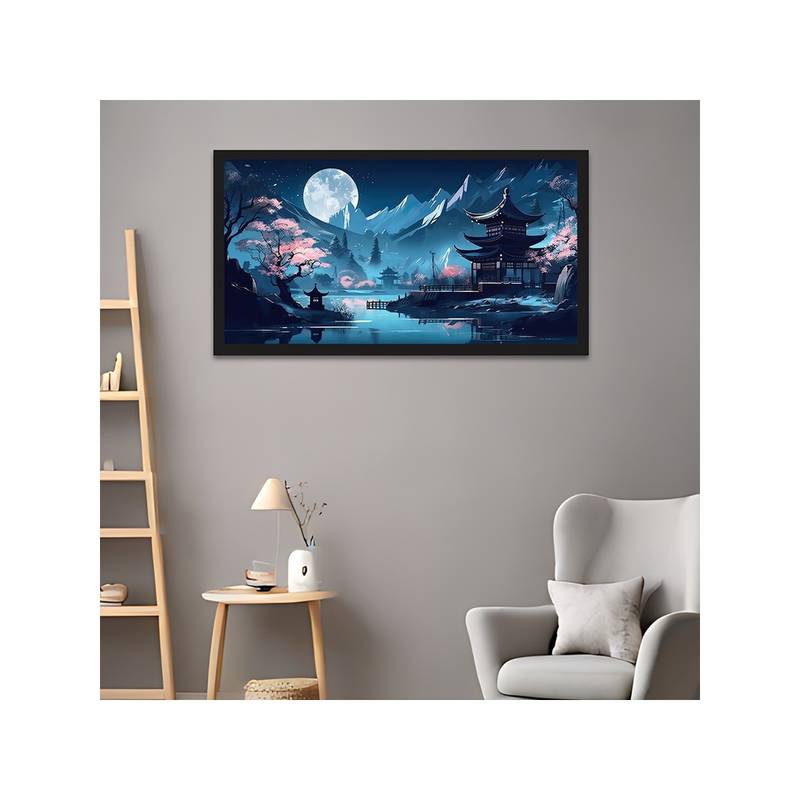 Dekorstation Asian Chinese Cartoon Style Pagoda Temple Tower Canvas Painting (12x24 inches)