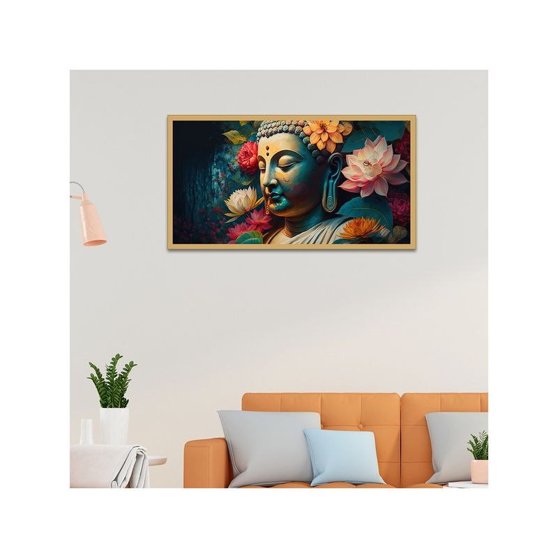 Dekorstation Colorful Abstract Buddha Statues Floating Canvas Wall Painting (12x24 inches)