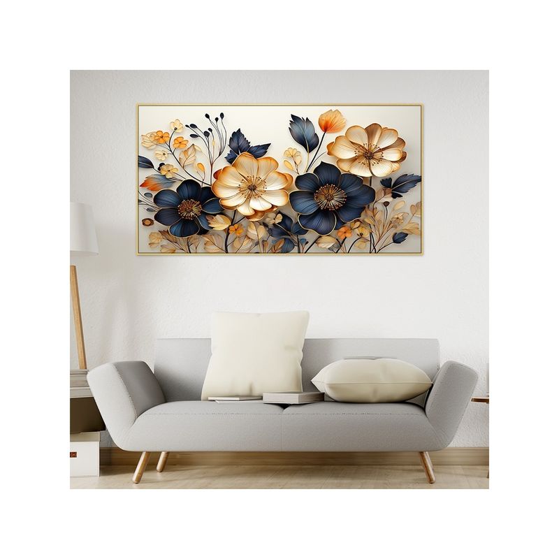 Dekorstation Beautiful Floral Printed Flowers Canvas Wall Painting (12x24 inches)