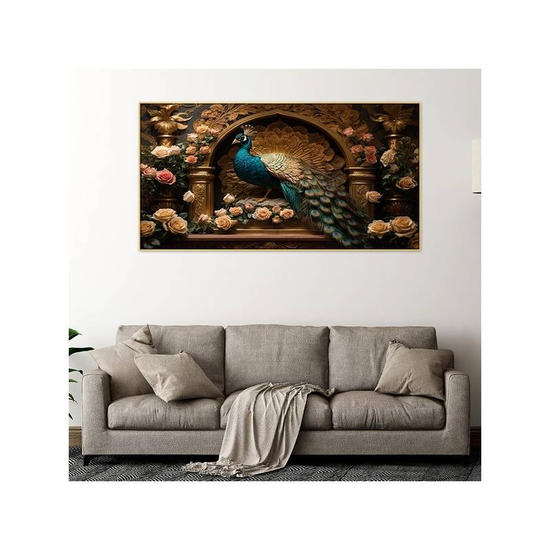 Dekorstation A Breathtaking Relief Sculpture Peacock Perched Wall Painting (24x36 inches)