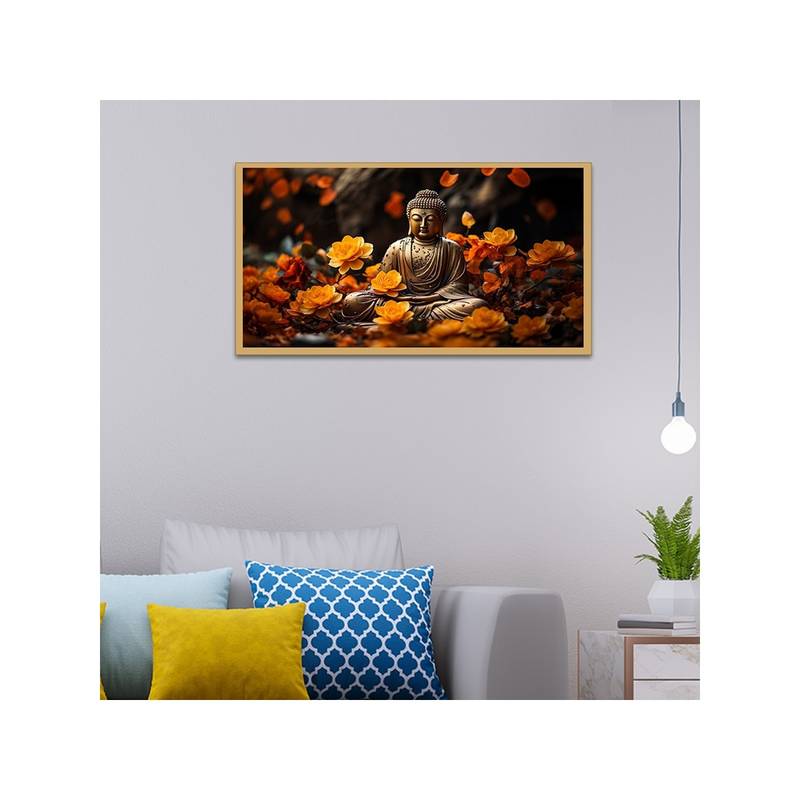 Dekorstation Meditating Buddha with Flower Peace & Harmony Canvas Wall Painting (12x24 inches)