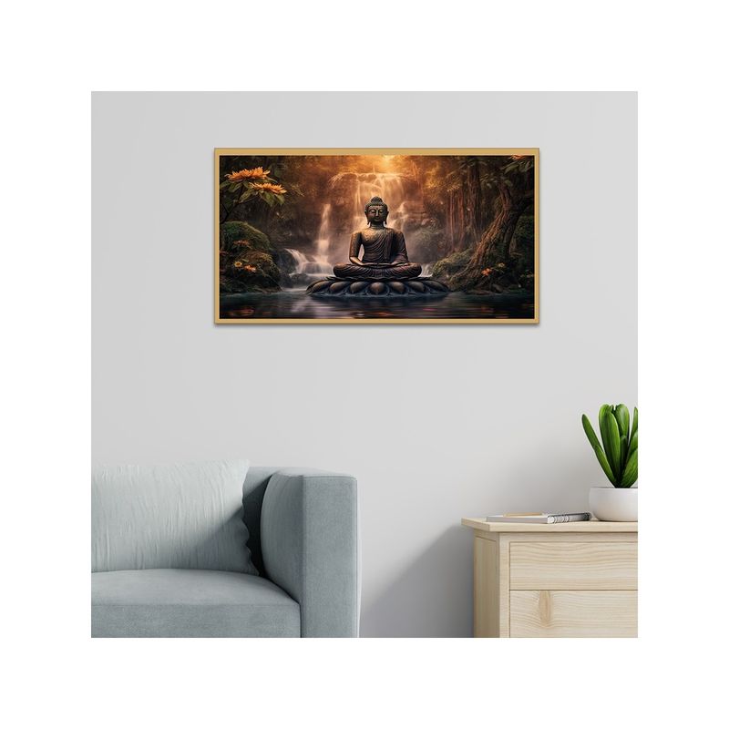 Dekorstation Sitting Meditating Buddha Large Floating Canvas Wall Painting (12x24 inches)
