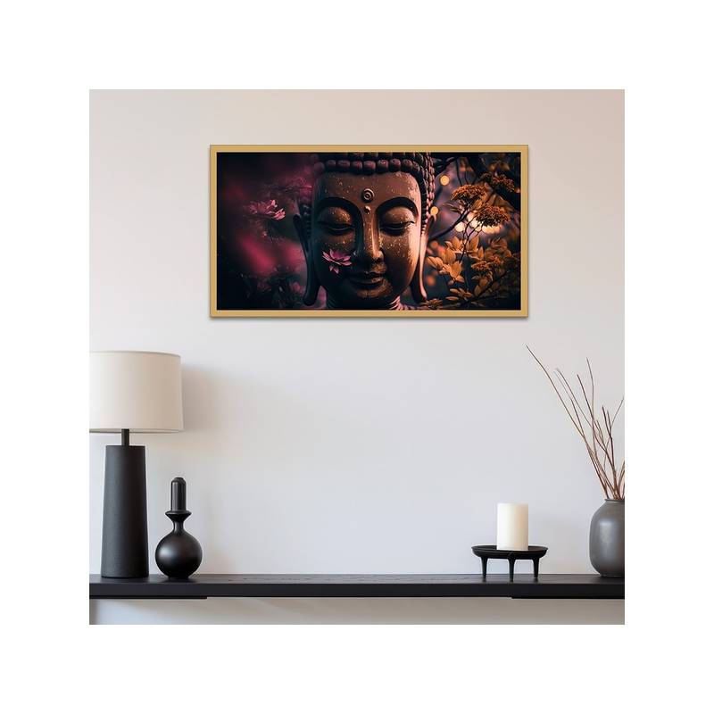 Dekorstation Meditating Buddha with Lotus Peace & Harmony Vastu Wall Painting (12x24 inches)