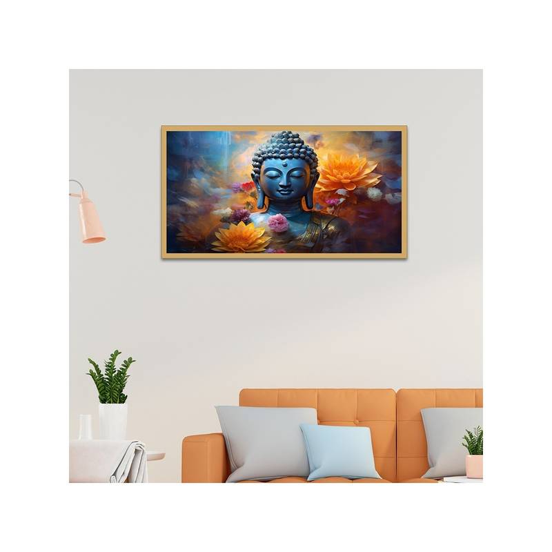 Dekorstation Serenity Sapphire Buddha Canvas Wall Painting (12x24 inches)